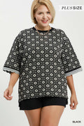 Plus Size Jacquard Crew Neck Top
