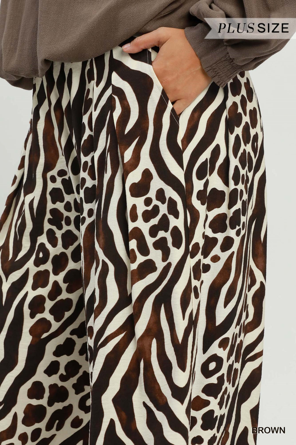 Plus Size Mixed Animal Print Wide Leg Pants