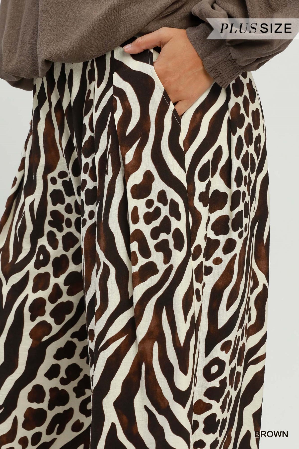 Plus Size Mixed Animal Print Wide Leg Pants
