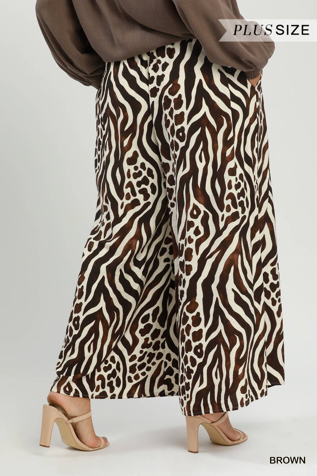 Plus Size Mixed Animal Print Wide Leg Pants