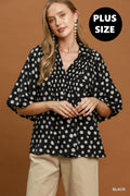 Plus Size Polka Dot Smocked Yoke Blouse