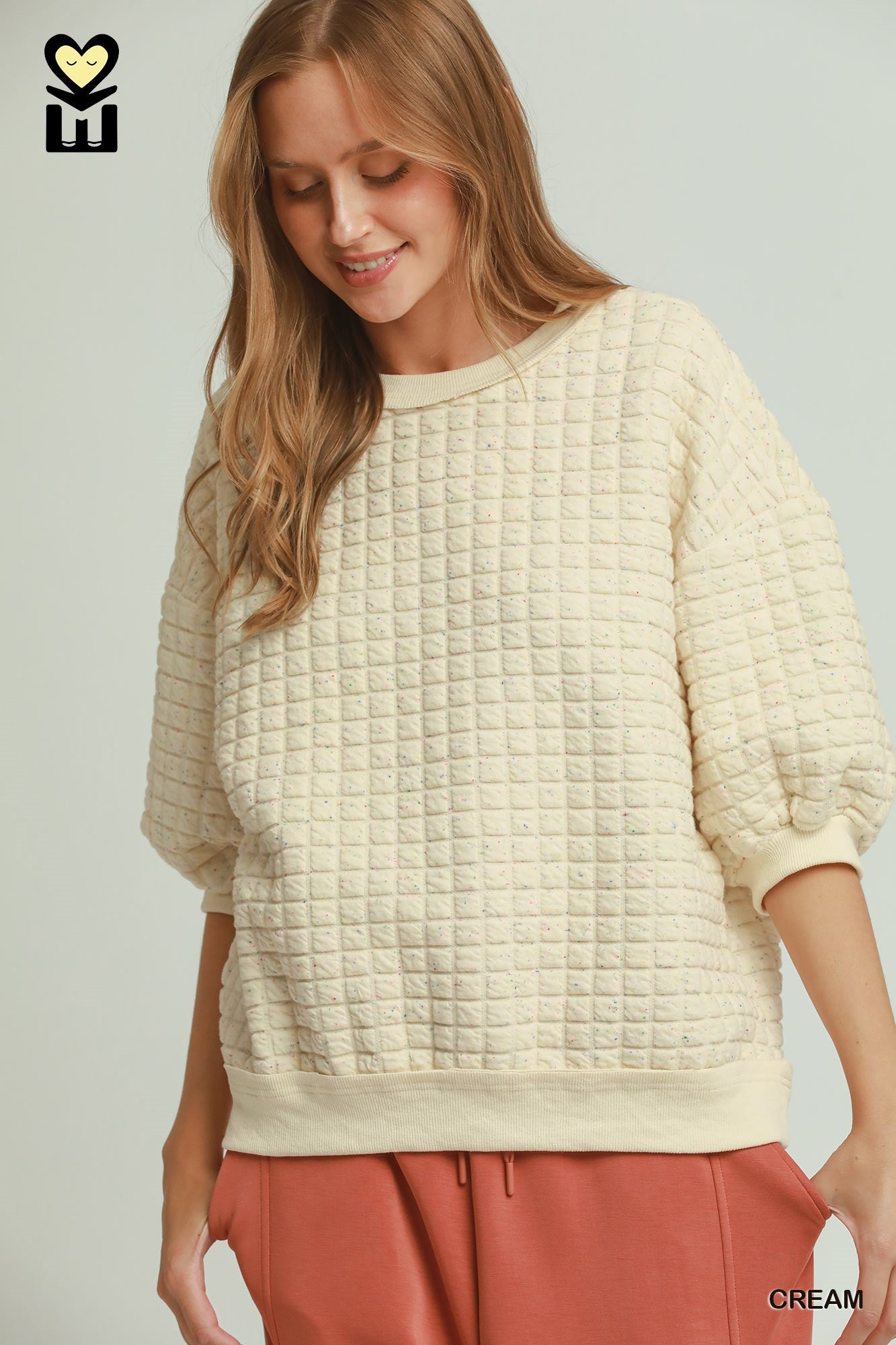 Confetti Quilted 3/4 Sleeve Pullover