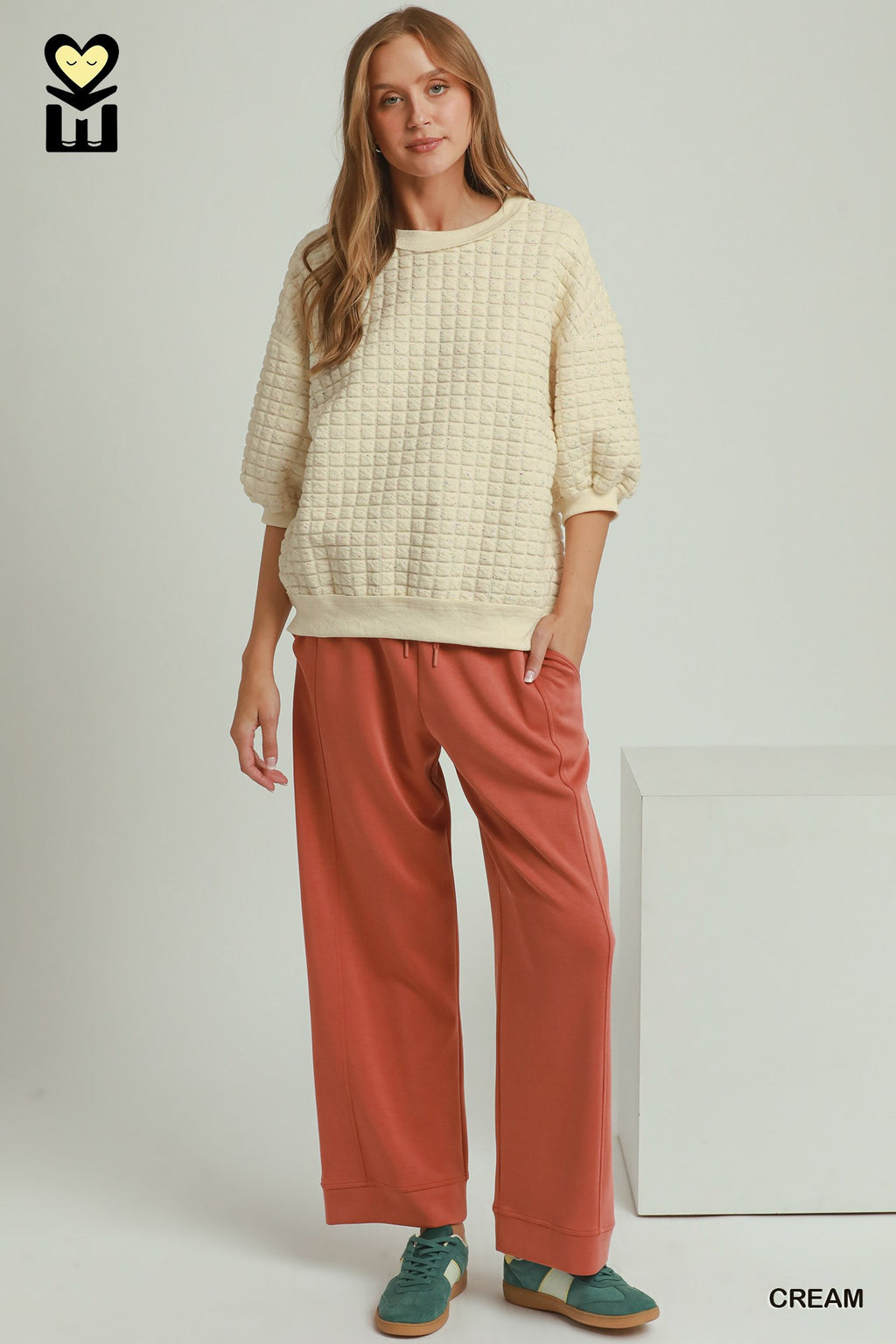 Confetti Quilted 3/4 Sleeve Pullover