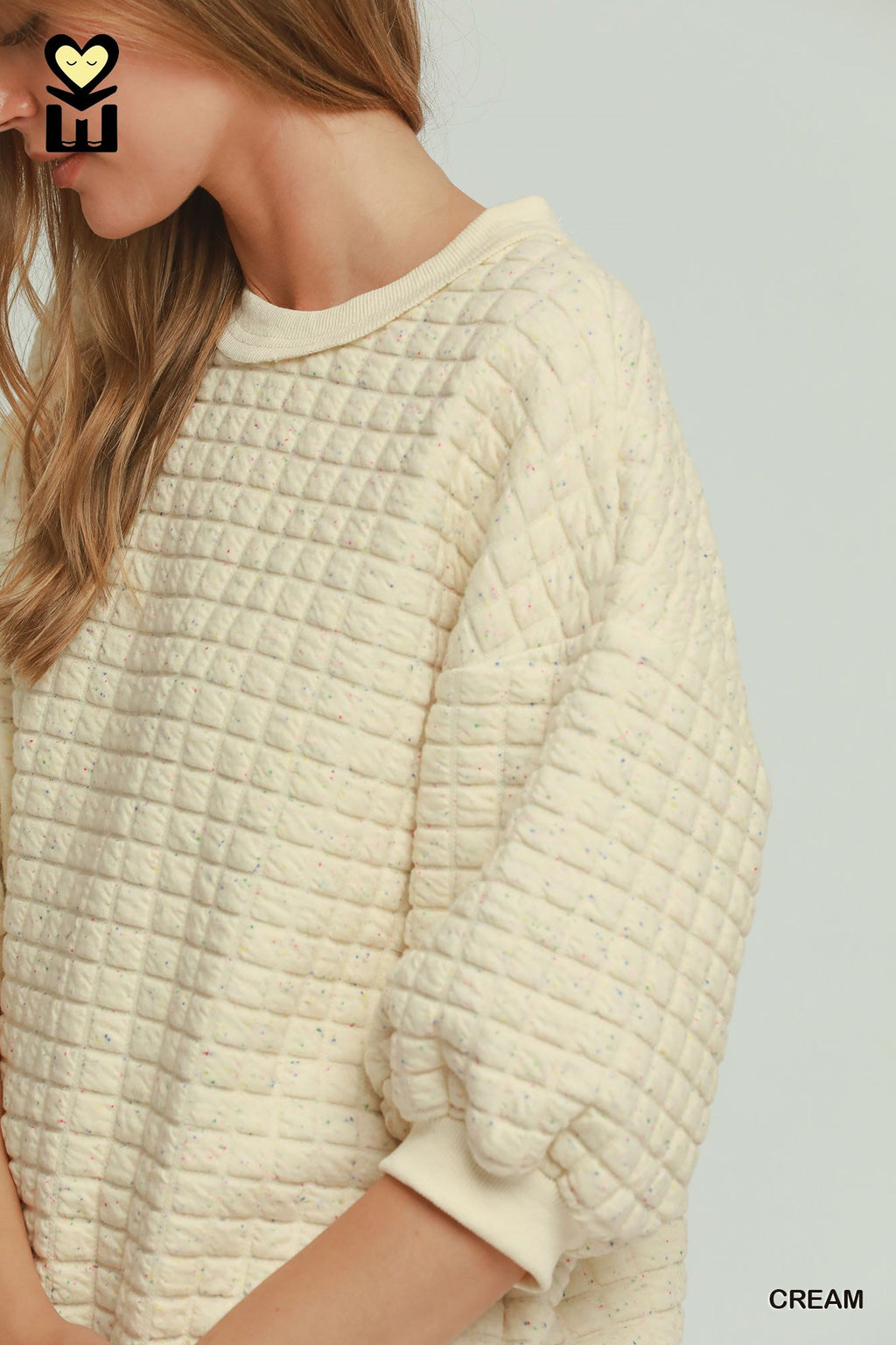 Confetti Quilted 3/4 Sleeve Pullover
