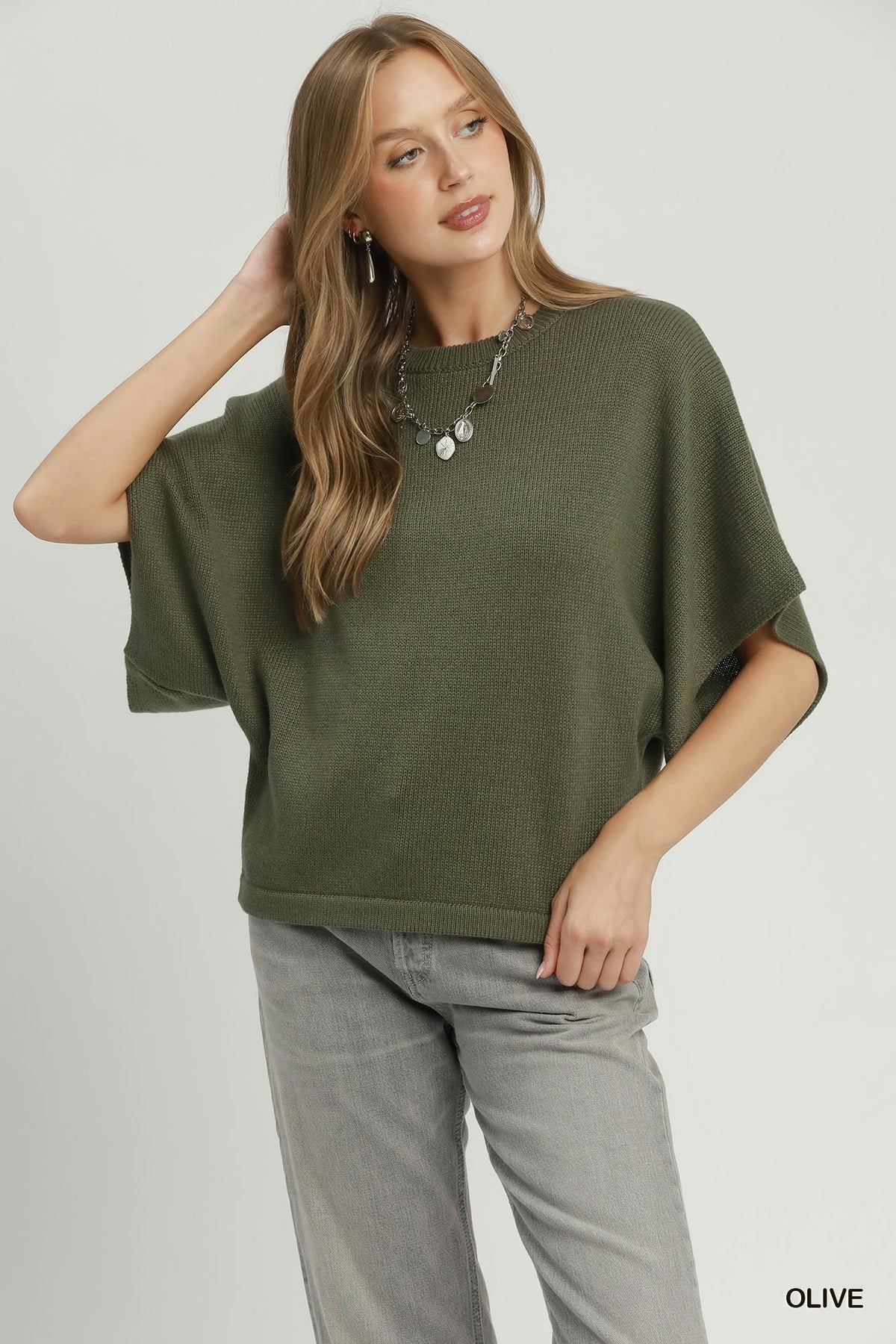 Oversized Short-Sleeve Poncho Sweater