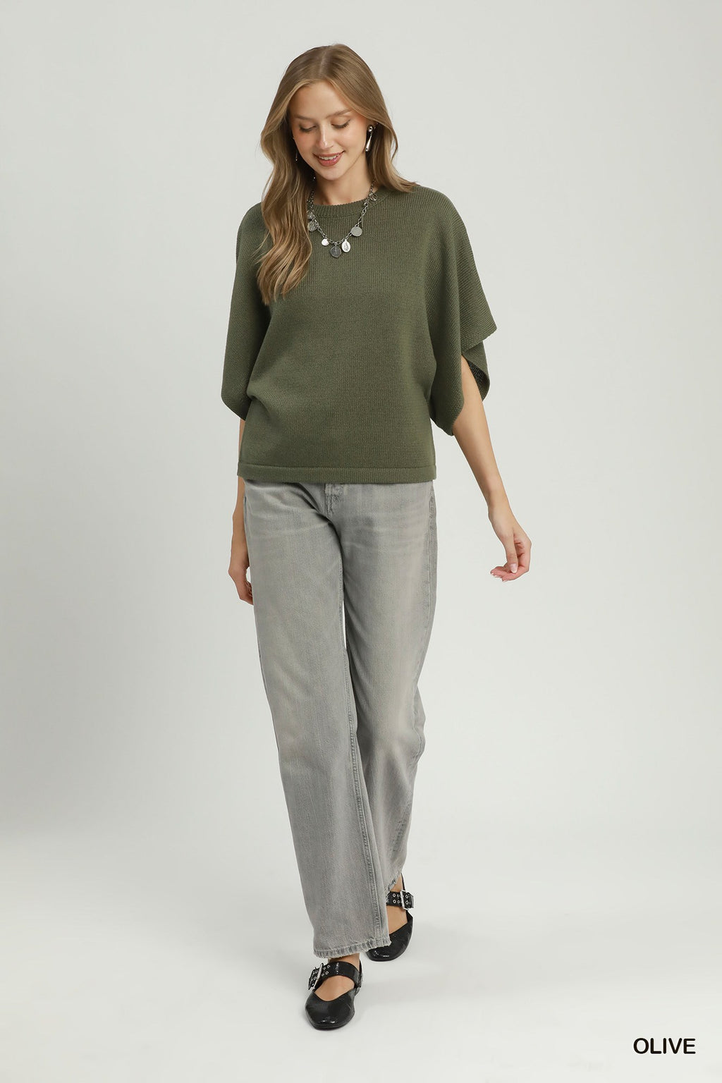 Oversized Short-Sleeve Poncho Sweater