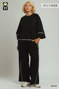 Plus Size Luxeknit Raglan Sleeve Contrast Piping Detailed Pullover