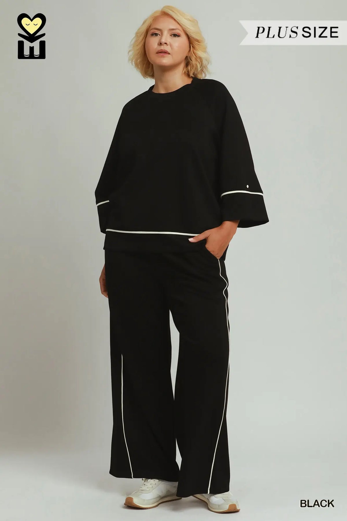 Plus Size Luxeknit Raglan Sleeve Contrast Piping Detailed Pullover