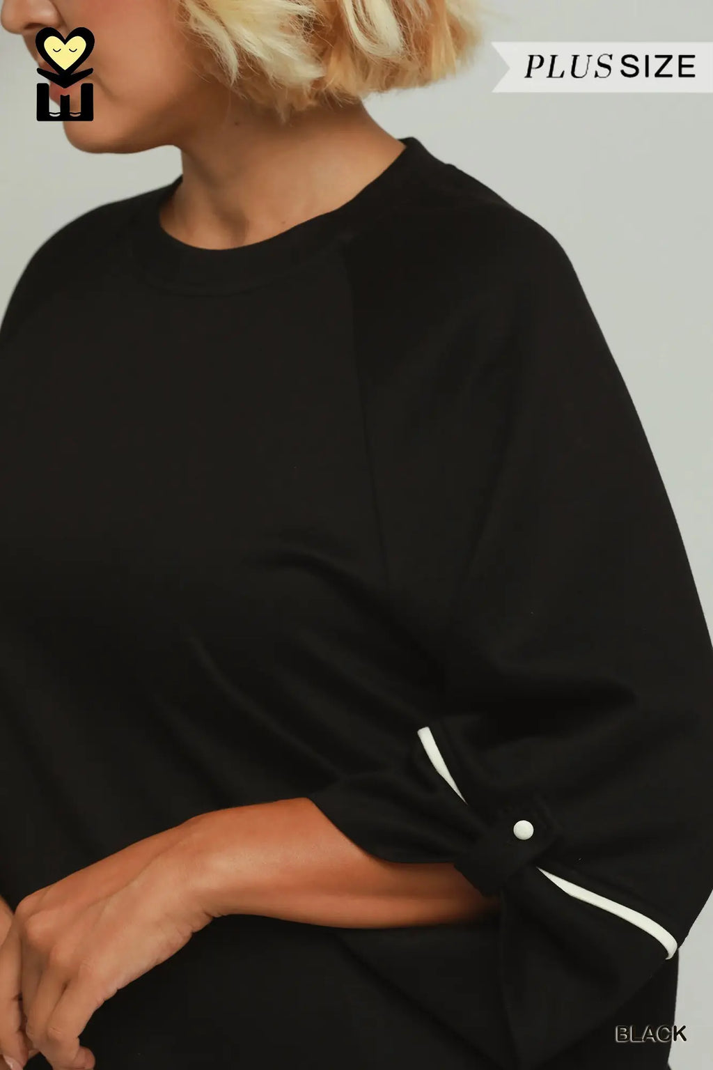 Plus Size Luxeknit Raglan Sleeve Contrast Piping Detailed Pullover