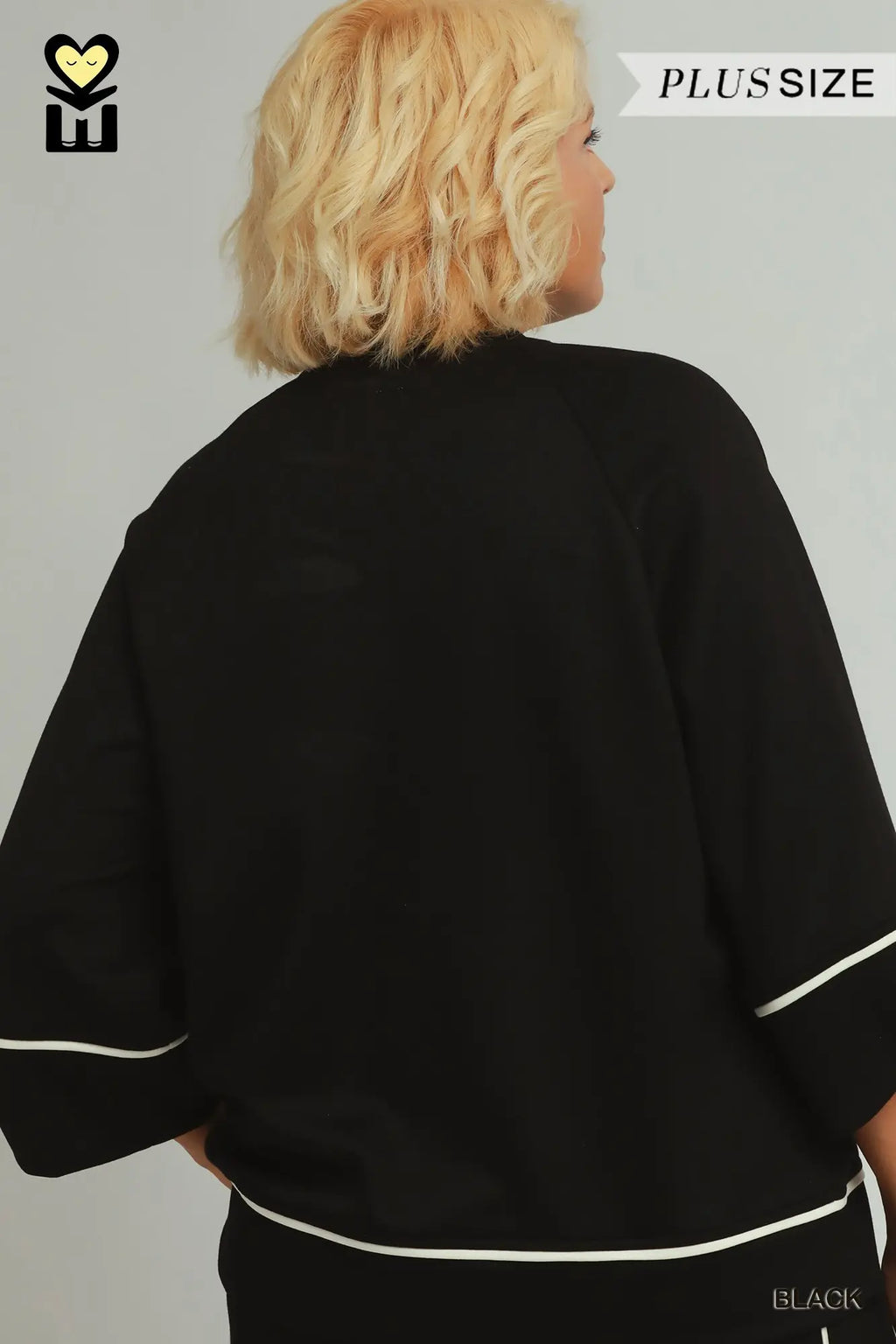 Plus Size Luxeknit Raglan Sleeve Contrast Piping Detailed Pullover