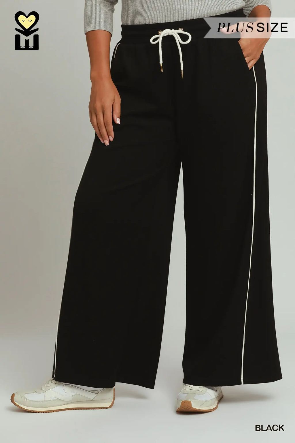 Plus Size Luxeknit Contrast Piping Wide Leg Pants