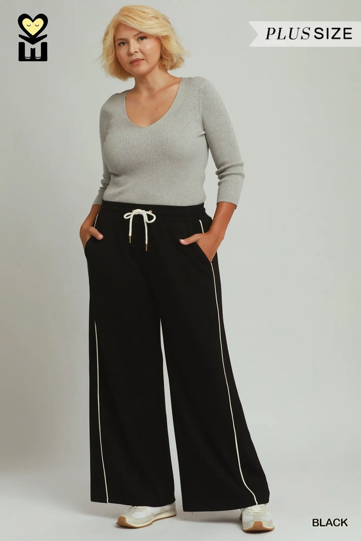 Plus Size Luxeknit Contrast Piping Wide Leg Pants