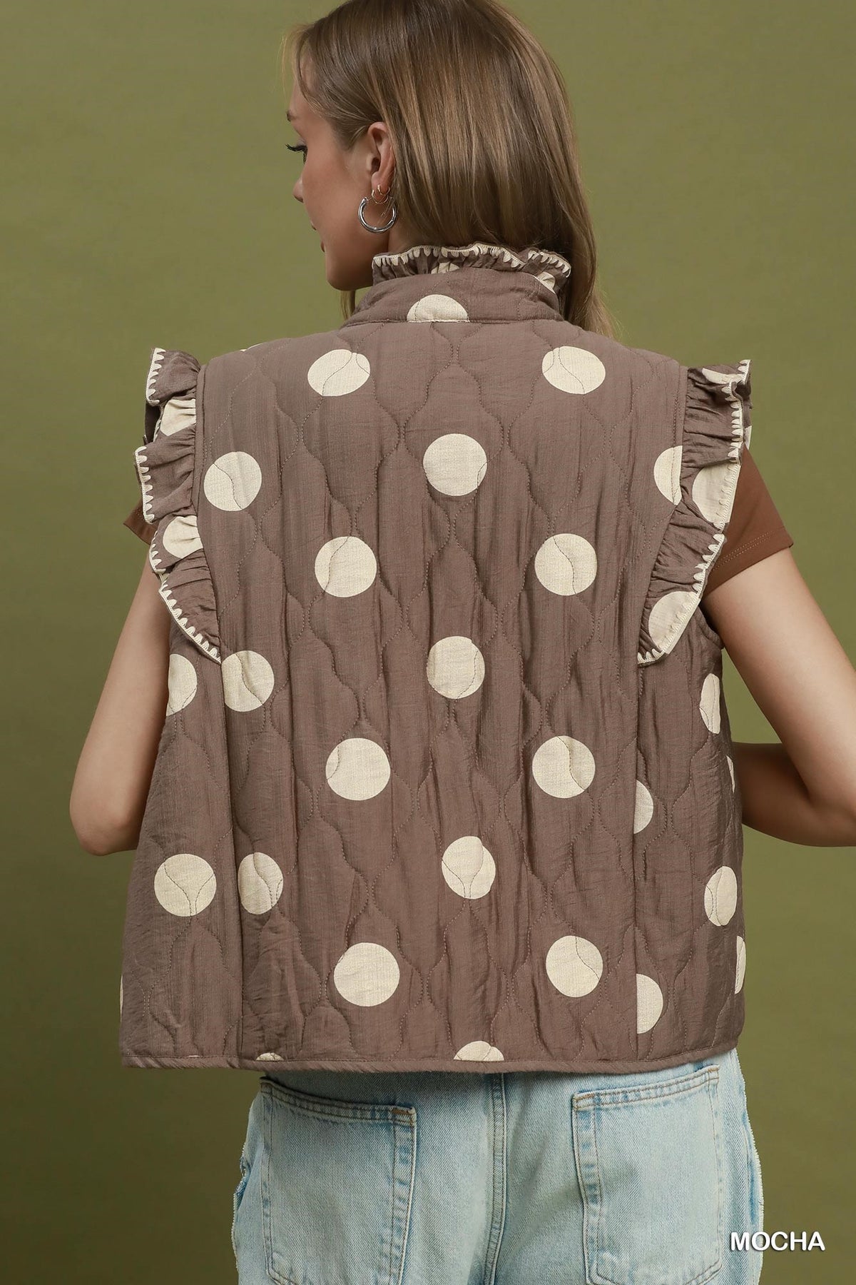 Polka Dot Quilted Ruffle Vest