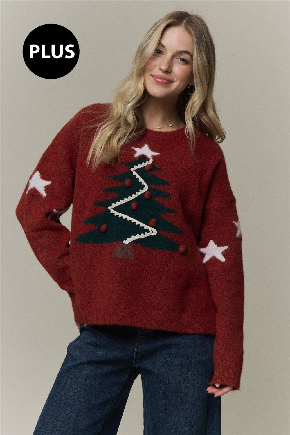 Plus Size Festive Christmas Tree Knit Sweater