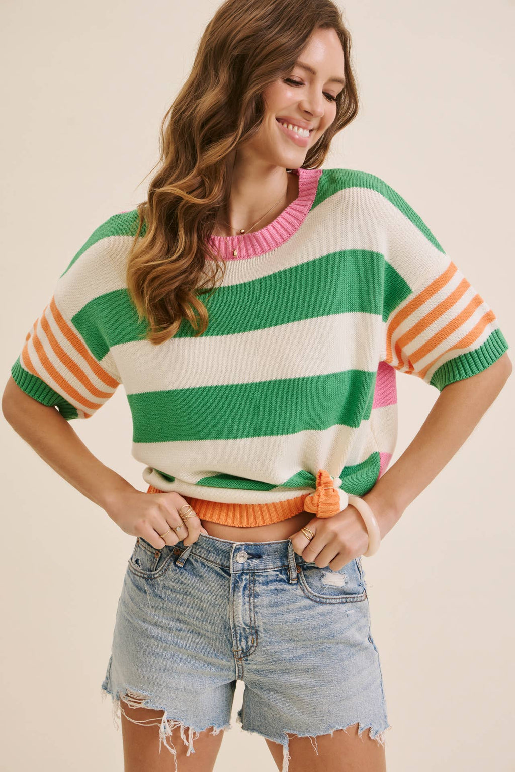 FEEL-GOOD PLAYFUL MULTI STRIPE EASY EVERYDAY COTTON SWEATER