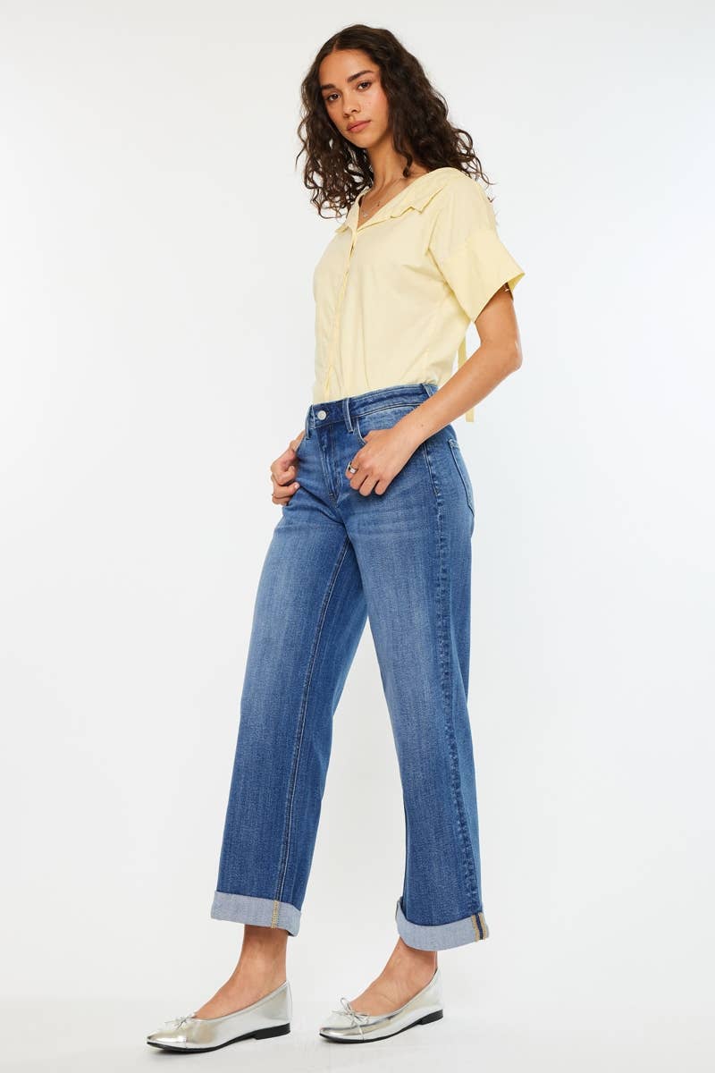 Kan Can Dark Wash High Rise Wide Leg Jean