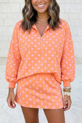 Polka Dot Half Zip Hoodie Mini Skirt Matching Two Piece Set