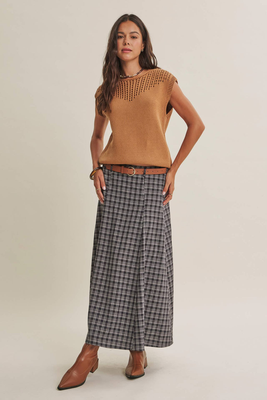 WEEKEND IN TUSCANY TIMELESS OPEN-KNIT FRONT YOKE SWEATER