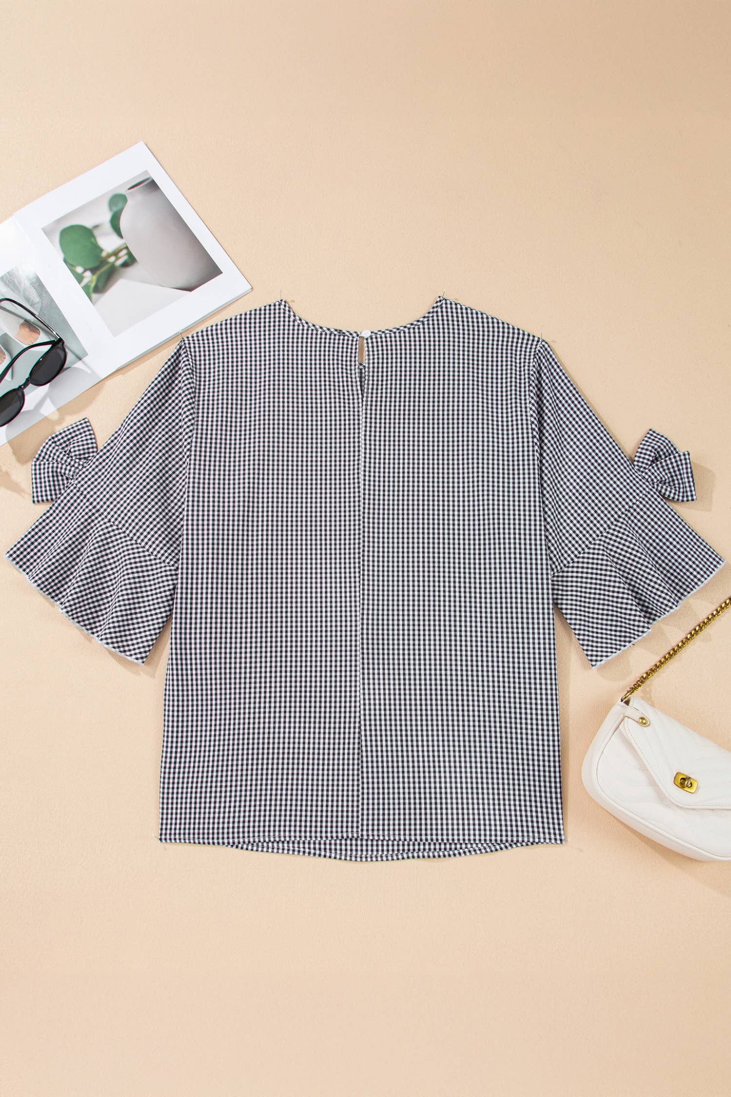 Plus Size Plaid Bow Bell Sleeve Round Neck Jumper (S-4X)