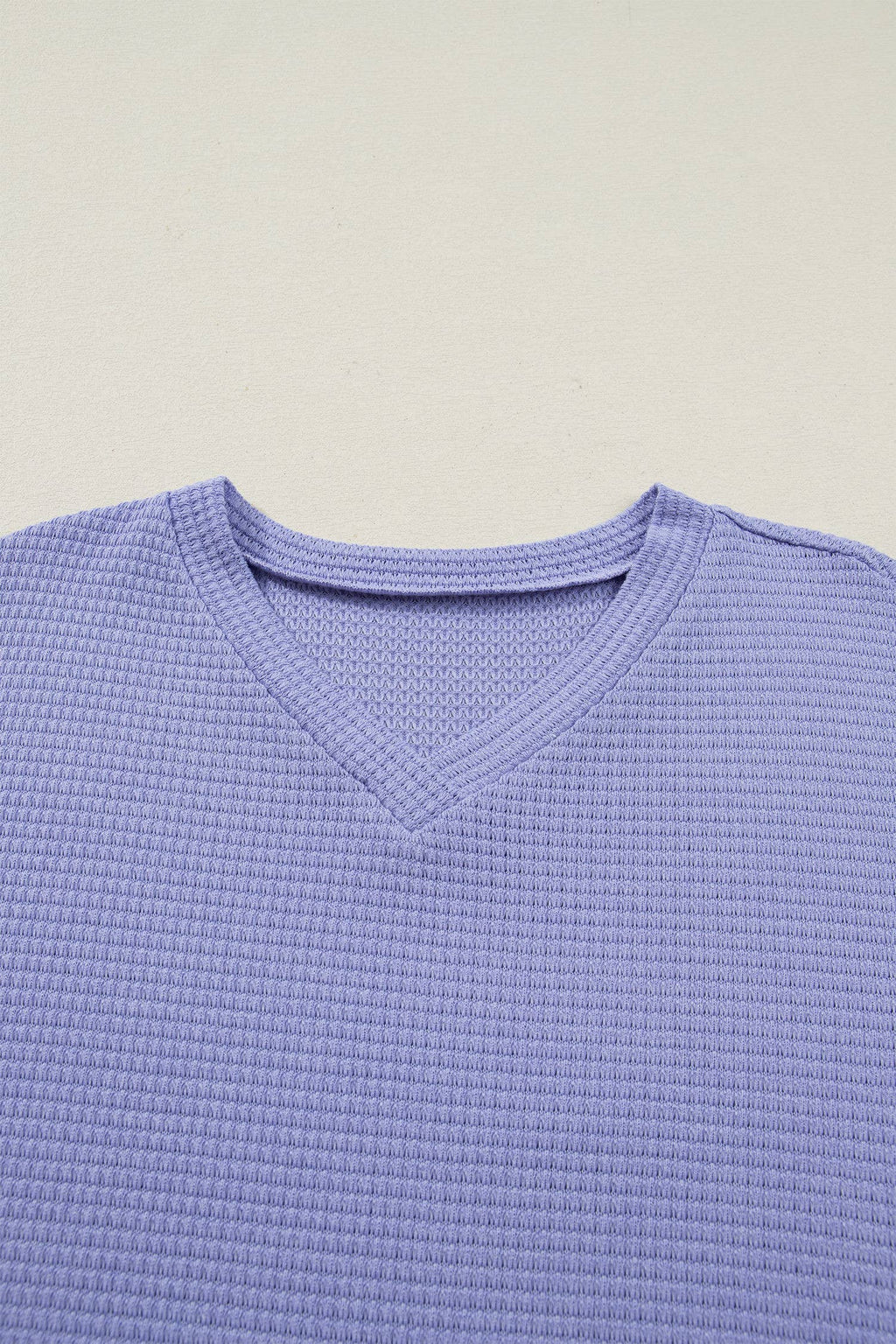 Waffle V-Neck Short Sleeve Knit Top