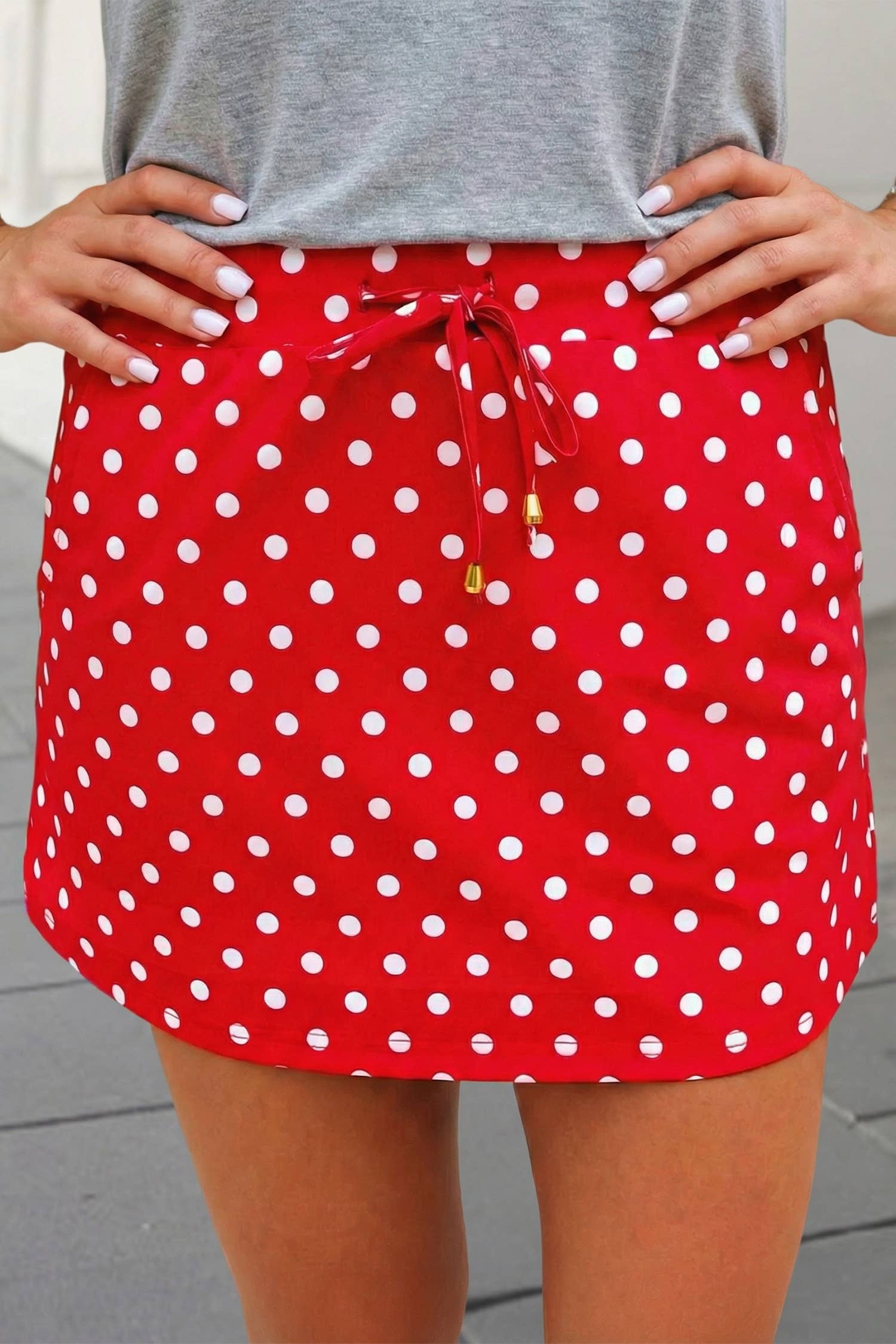 Polka Dot Print Drawstring Skort
