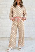 Polka Dot Contrast Trim Top Drawstring Shift Pants Set