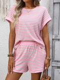 Striped Short Sleeve Top & Shorts Lounge Set