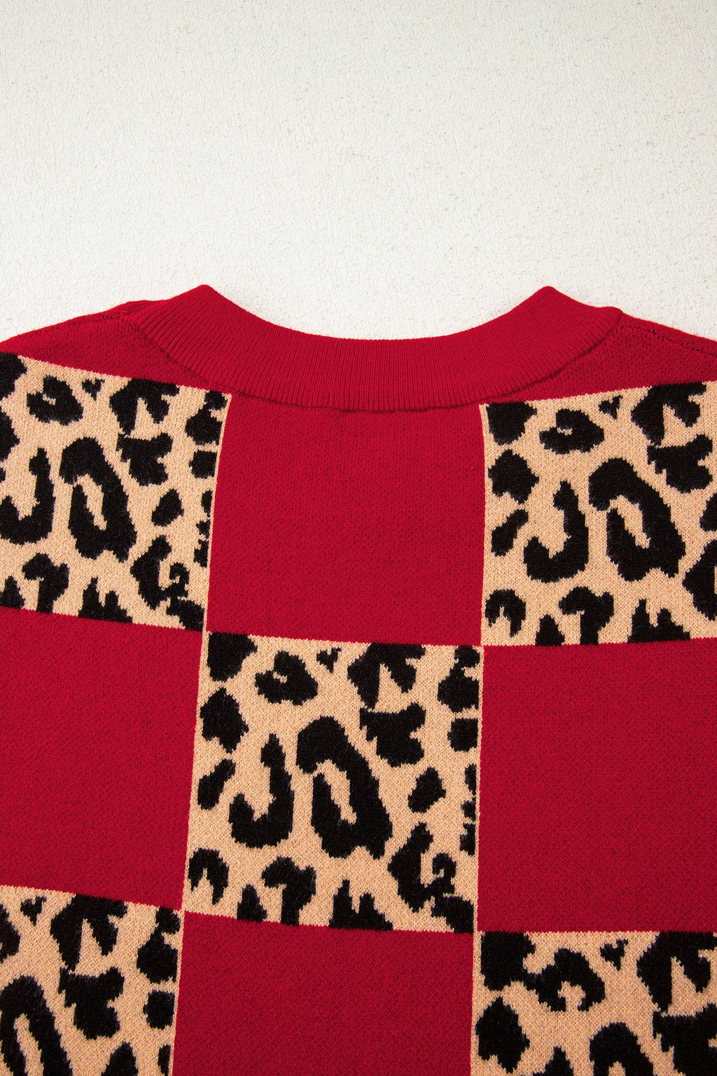 Plus Size Leopard Checkerboard Short Sleeve Sweater (S-3X)