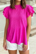 Textured Ruffle Trim Short Sleeve Blouse