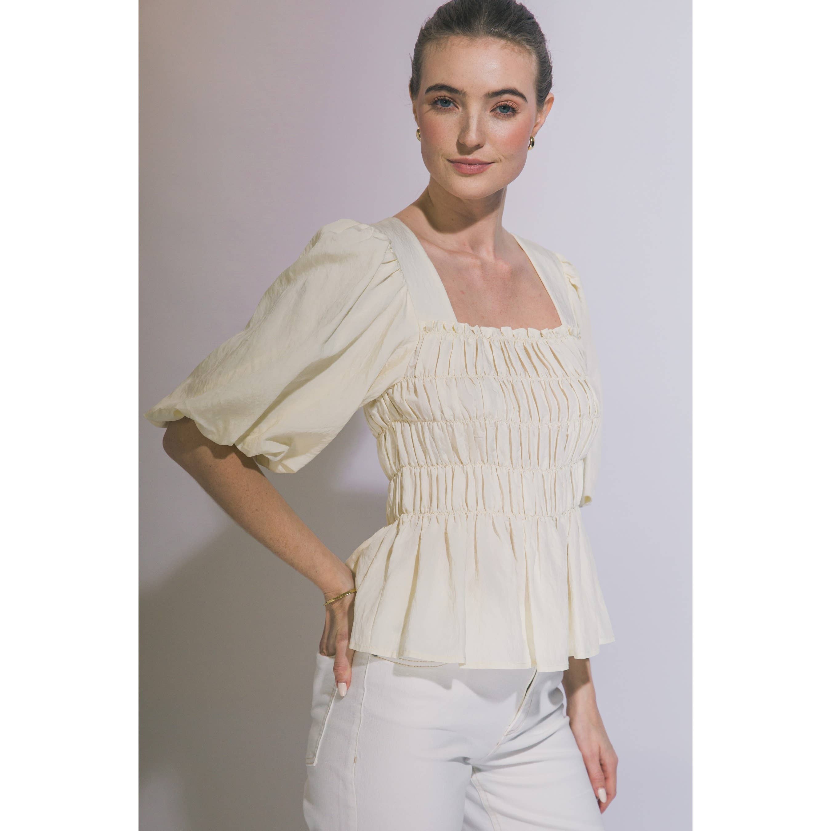 Puff-Sleeve Peplum Top