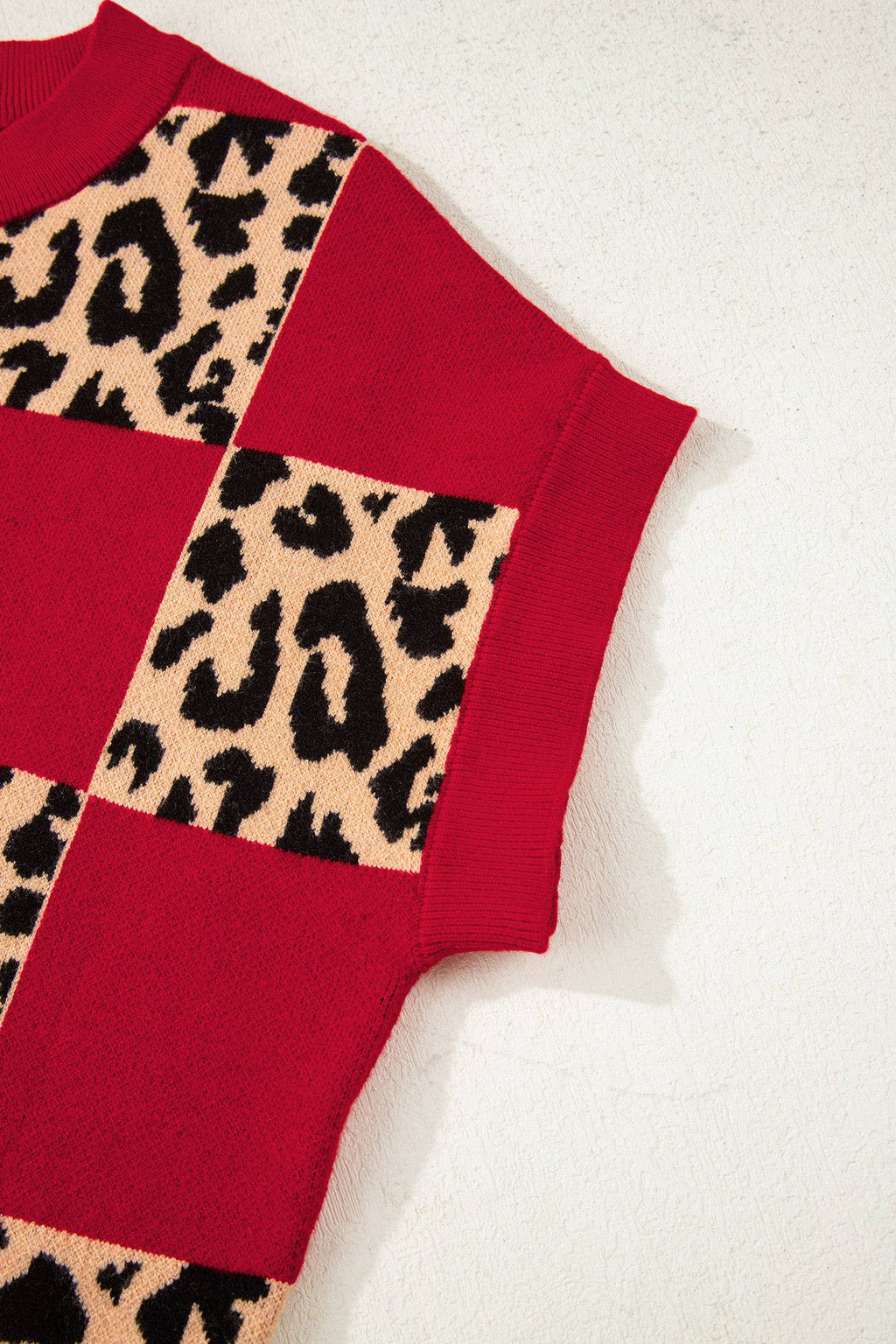 Plus Size Leopard Checkerboard Short Sleeve Sweater (S-3X)