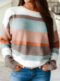 Striped Color Block Knit Drop Shoulder Sweater