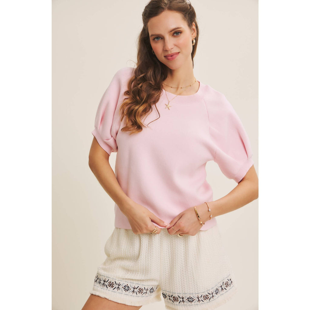 EASY VOLUME MOVEMENT BREATHABLE COTTON SWEATER WITH PUFF SLV