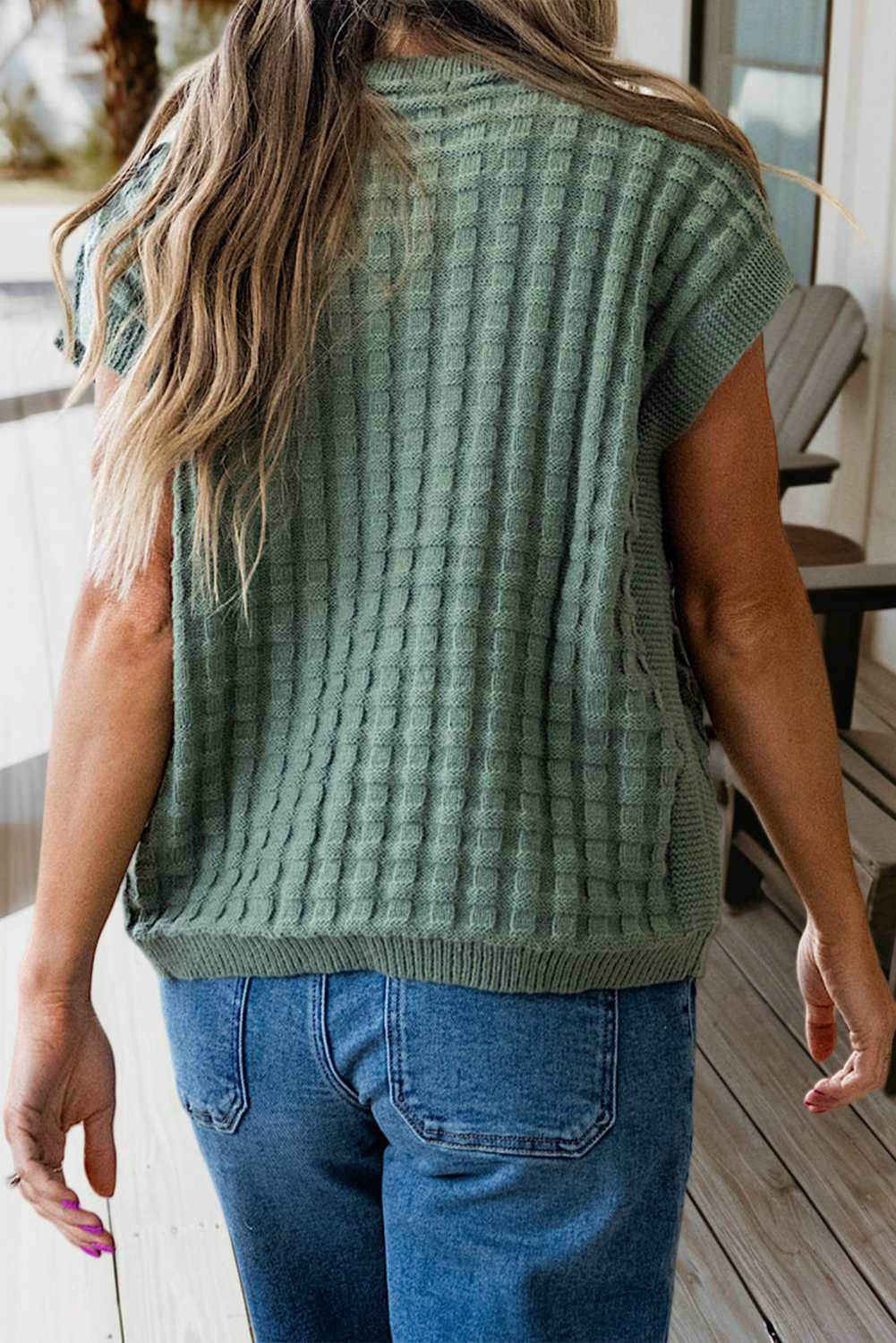 Textured Short Sleeve Round Neck Sweater