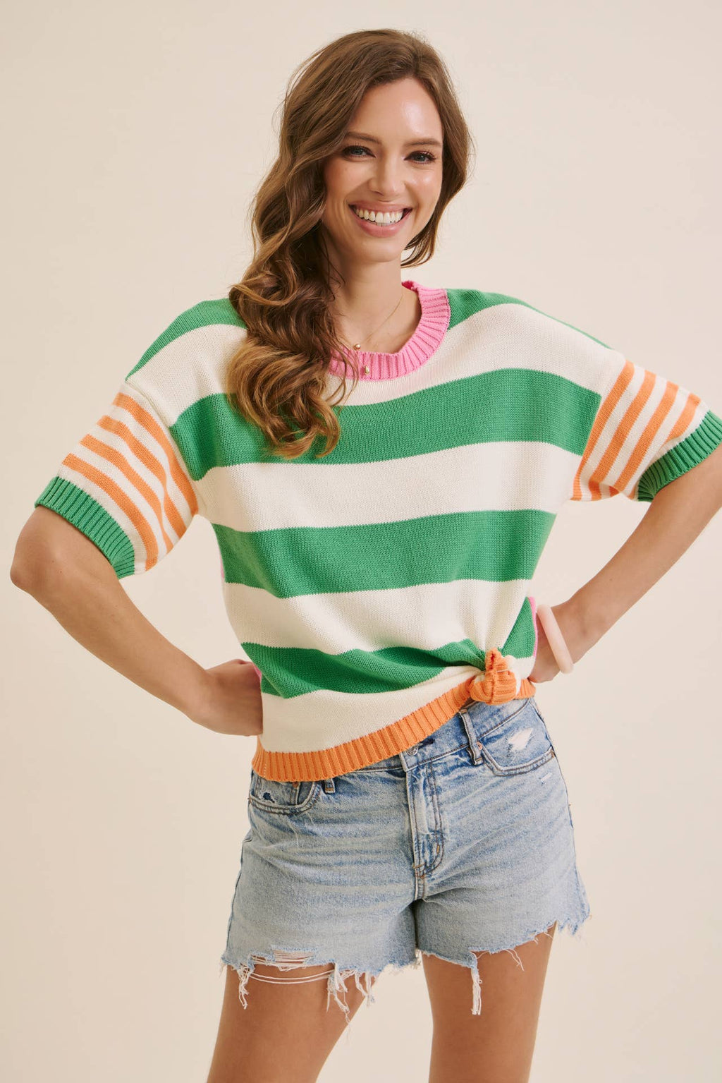 FEEL-GOOD PLAYFUL MULTI STRIPE EASY EVERYDAY COTTON SWEATER