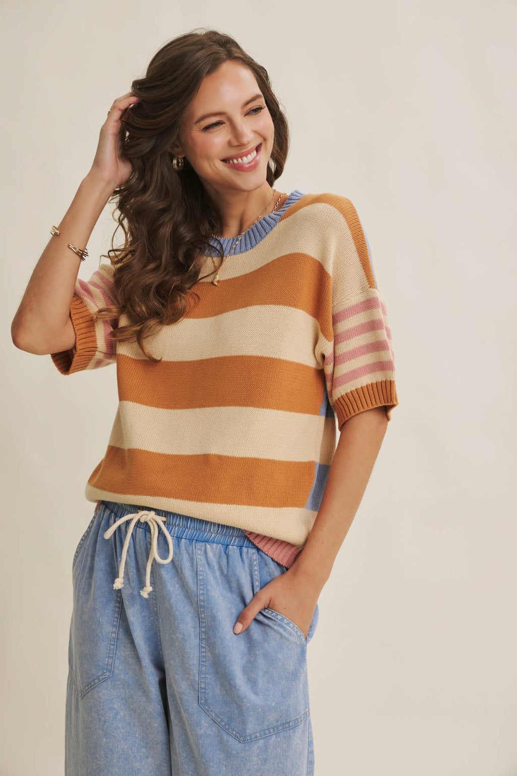 FEEL-GOOD PLAYFUL MULTI STRIPE EASY EVERYDAY COTTON SWEATER