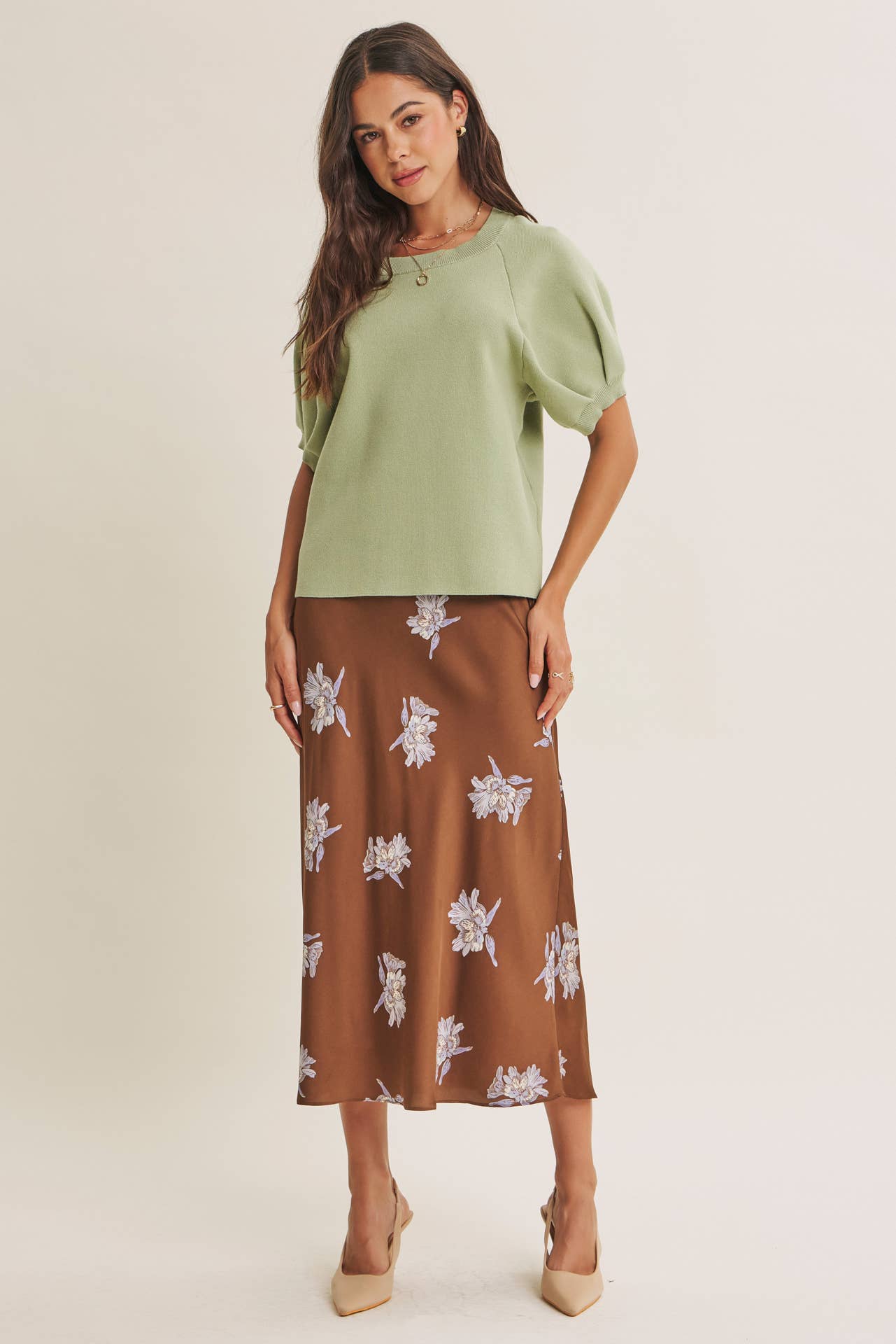 EASY VOLUME MOVEMENT BREATHABLE COTTON SWEATER WITH PUFF SLV
