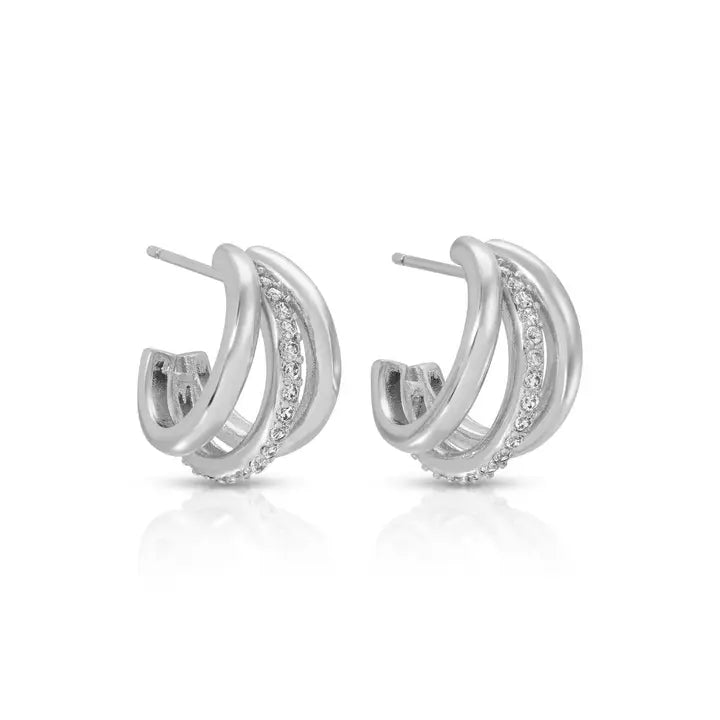 Glistening Triad Hoops with Pavé Accent