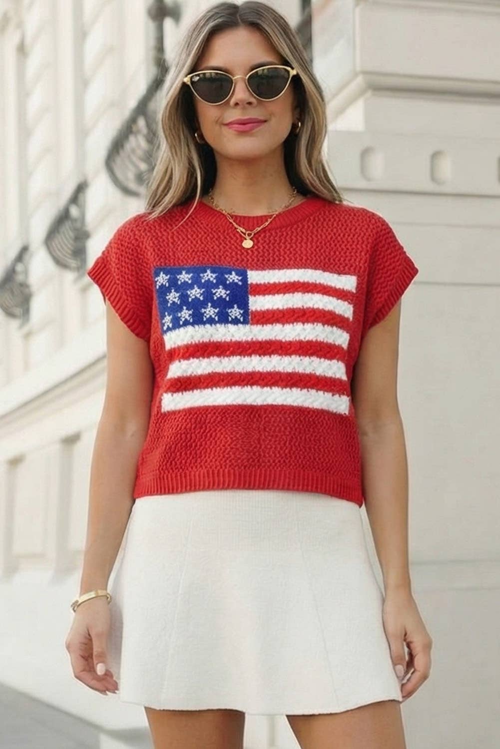 USA Flag Graphic Short Sleeve Sweater Top