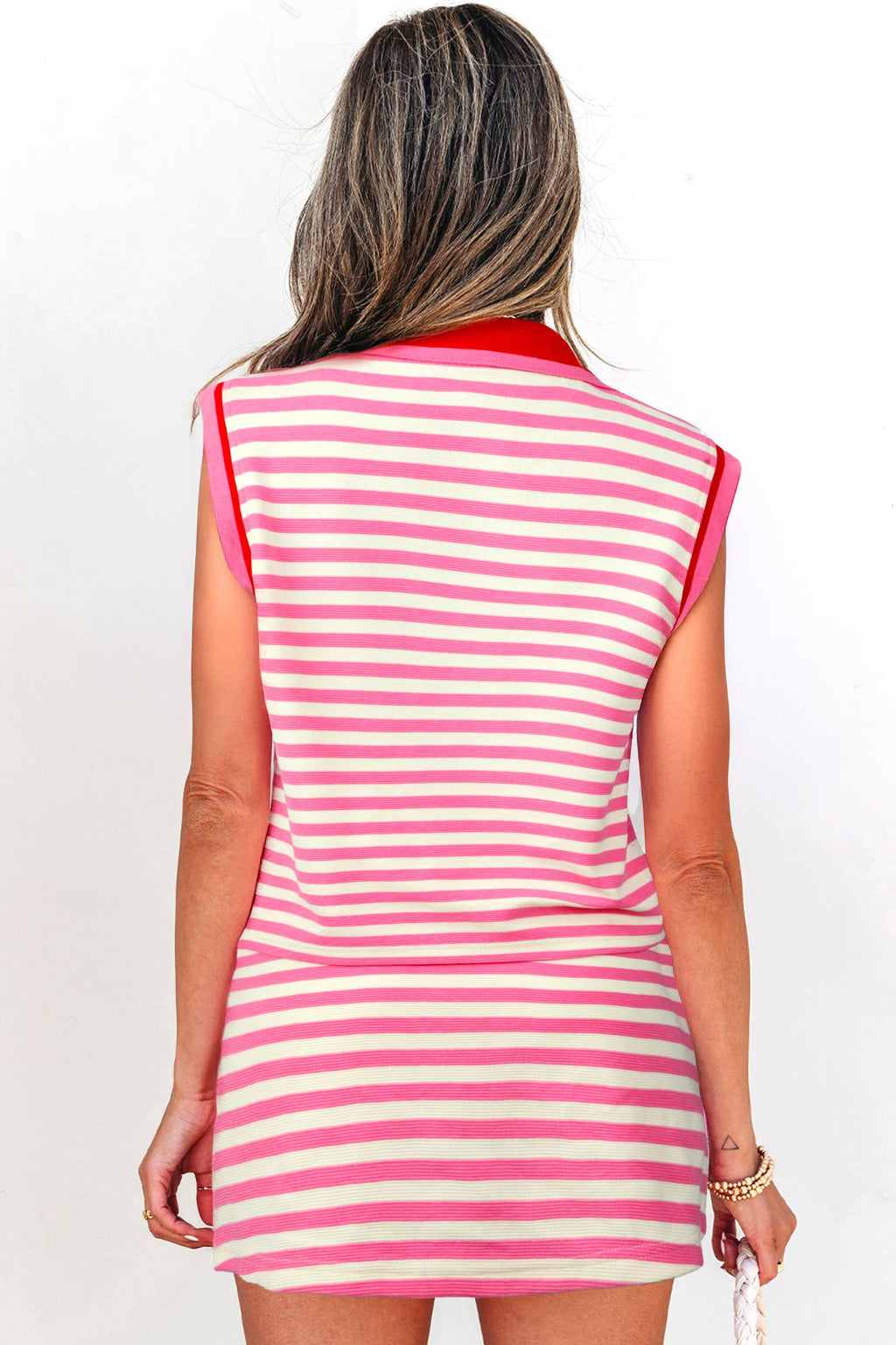 Striped Sleeveless Polo Dress Two-Piece Set