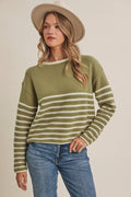 COZY CABIN CONTRAST STRIPE RELAXED SWEATER TOP