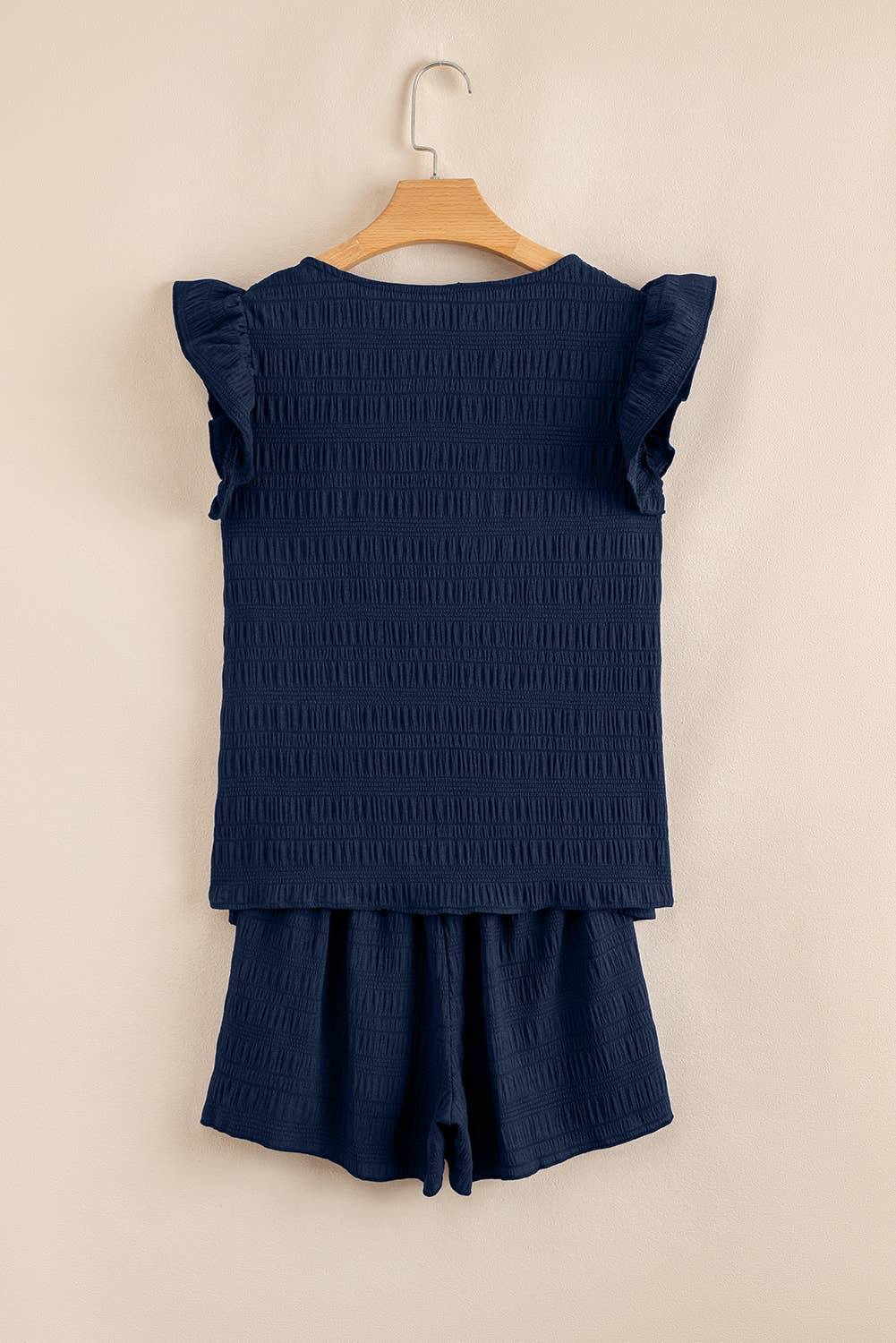 Textured Square Neck Ruffle Top and Shirred Shorts