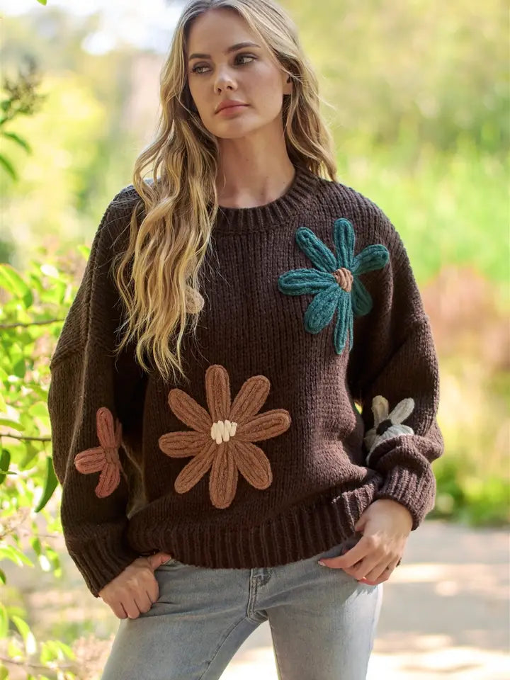 Floral Applique Knit Sweater Top