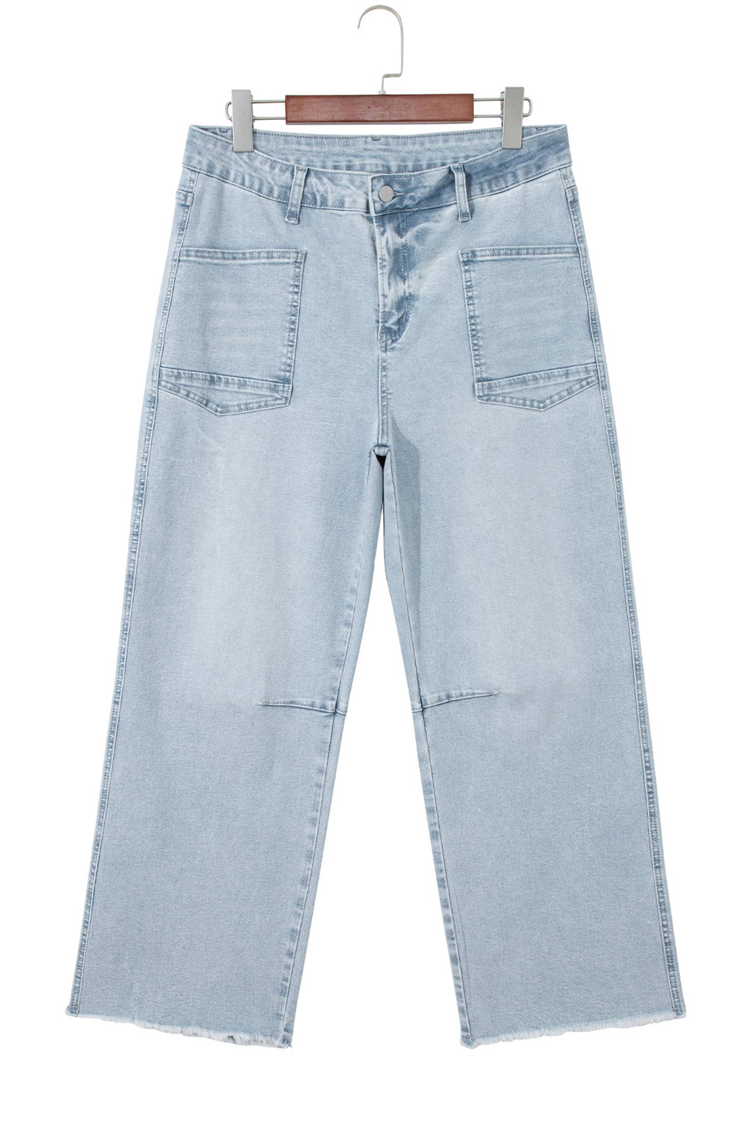Solid Frayed Regular Cropped Light Wash Denim Jeans