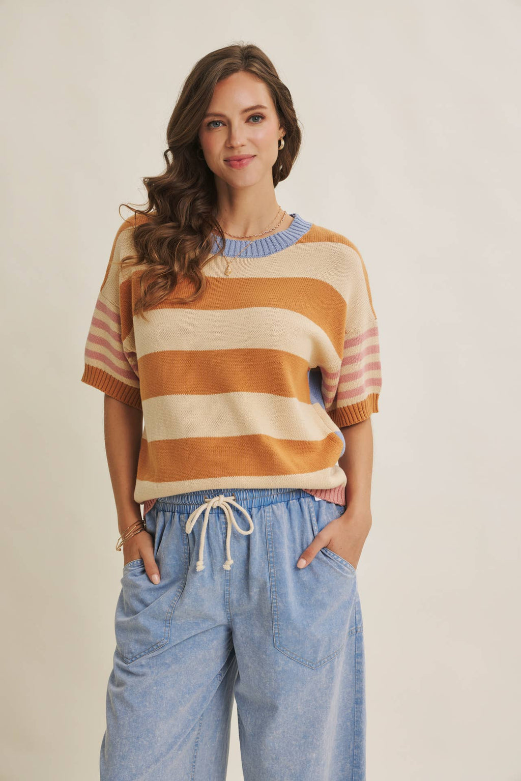FEEL-GOOD PLAYFUL MULTI STRIPE EASY EVERYDAY COTTON SWEATER