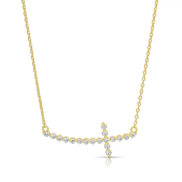 Delicate Cross Pendant with Cz Necklace
