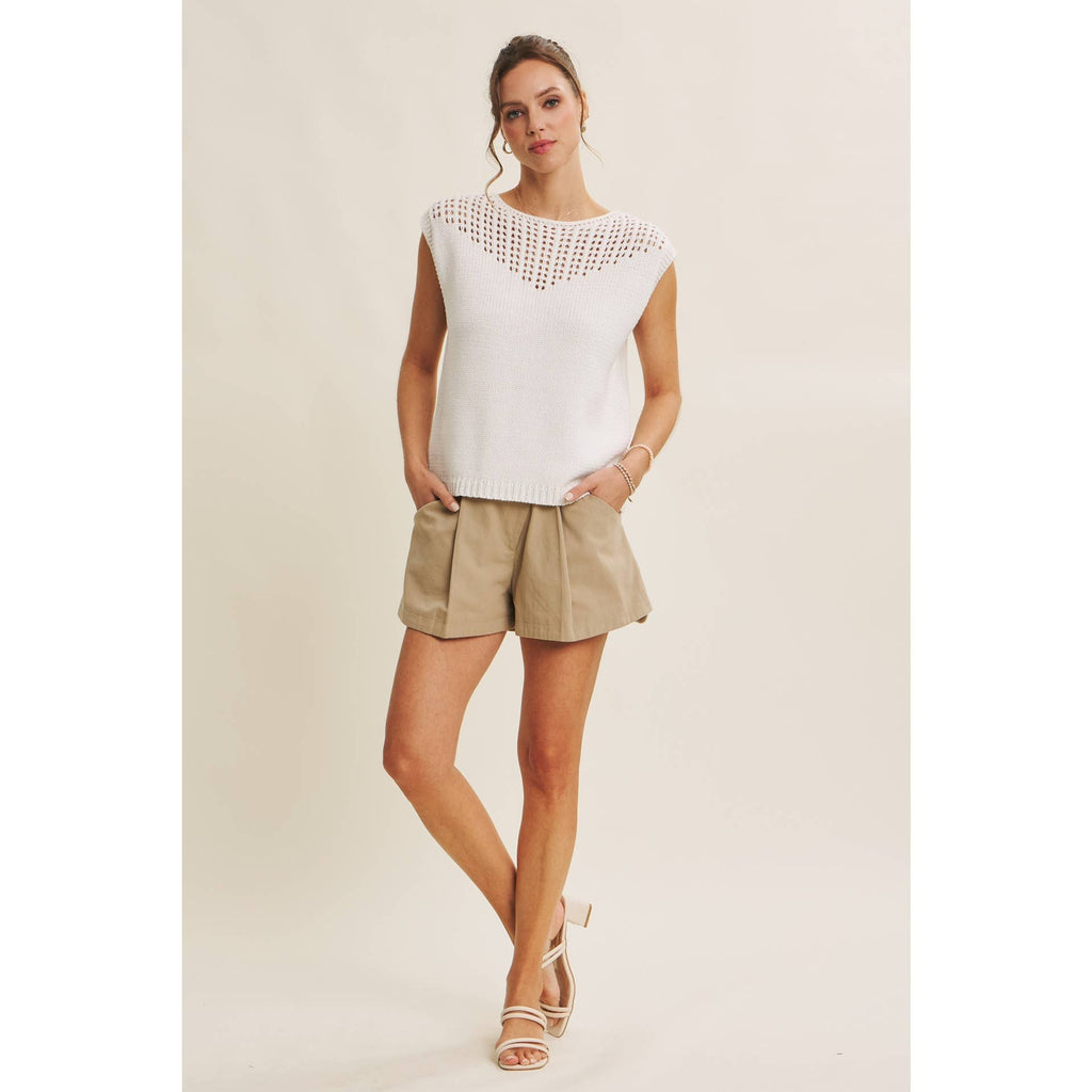 WEEKEND IN TUSCANY TIMELESS OPEN-KNIT FRONT YOKE SWEATER