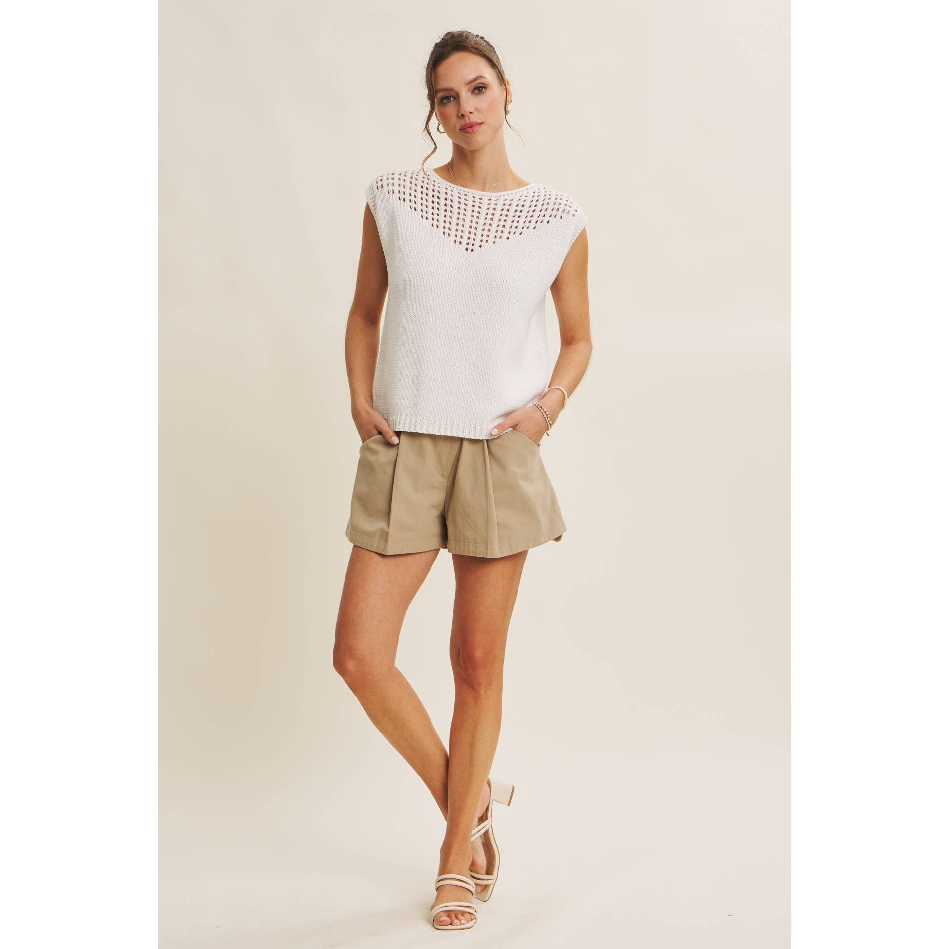 WEEKEND IN TUSCANY TIMELESS OPEN-KNIT FRONT YOKE SWEATER