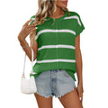 Striped Knit Sweater Crew Neck Short Sleeve Casual Top