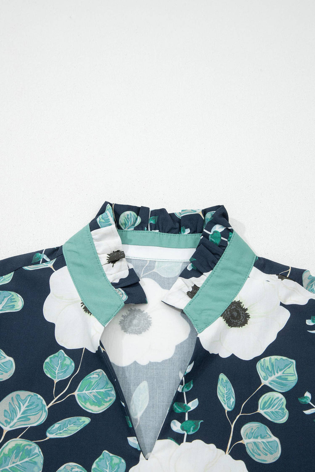 Floral Print Patchwork V Neck Short Sleeve Blouse (S-XL)